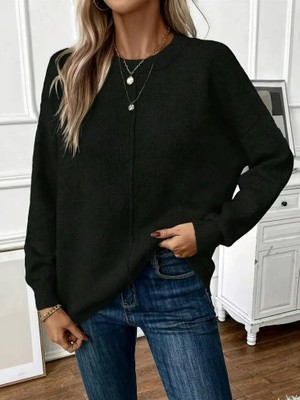 Barış Beauty Kadın Uzun Kollu Bisiklet Yaka Düşük Omuz Detaylı Triko Bluz