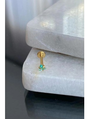 Jaida Moda Unisex Gold Cerrahi Çelik Üçgen Su Yeşili Taşlı Tragus Labret Helix Piercing