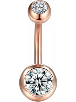 Jaida Moda Kadın Rose Renk Çift Zirkon Taşlı Çelik Göbek Piercing