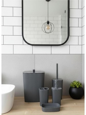 Feyza Design Şık Antrasit 5'li Banyo Seti, Zarif ve Kullanışlı Tasarım