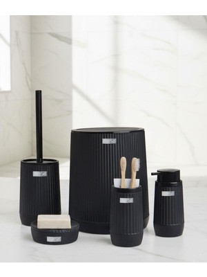 Feyza Design Şık Siyah 5 Parça Banyo Seti, Pratik Poşet Gizleme Çözümü