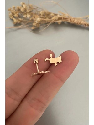 Jaida Moda 316L Cerrahi Çelik Rose Tavşan Figürlü Tragus, Kıkırdak, Helix 6mm Piercing