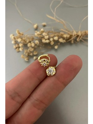 Jaida Moda Kadın Gold Zirkon Taşlı Çelik Halka Tragus,helix Piercing