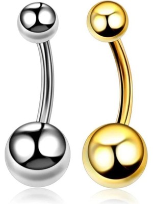Jaida Moda Kadın Gümüş ve Gold Cerrahi Çelik Top Uçlu 2'li Paket Göbek Piercing