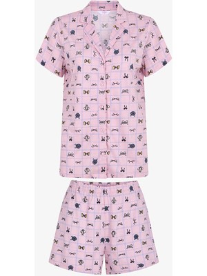 Penti Kadın Pijama Takımı Cute Bows Desenli Pamuklu Gömlek ve Şort M Beden Pembe
