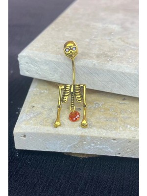 Jaida Moda Unisex Gold Çelik Iskelet Model Turuncu Taşlı Sallantılı Küpe