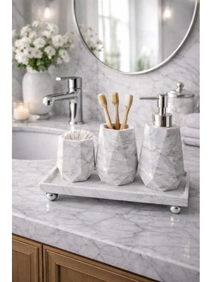 Feyza Design Mermer Desenli Beton Banyo Wc Seti ve Aksesuarlar Seti