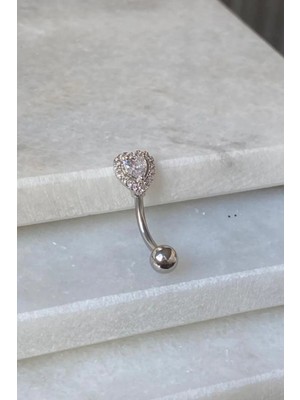 Jaida Moda Kadın 316L Cerrahi Çelik Zirkon Taşlı Kalp Figür Göbek Piercing
