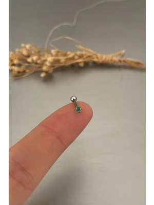 Jaida Moda Unisex Gümüş Renk Üçgen Zirkon Taşlı Tragus Helix Piercing 6mm