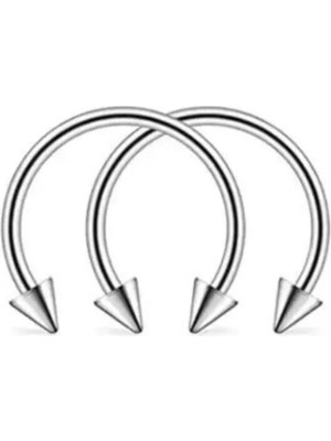 Jaida Moda Unisex Cerrahi Çelik Gümüş Renk Sivri Uçlu 2li Set Tragus Helix Piercing