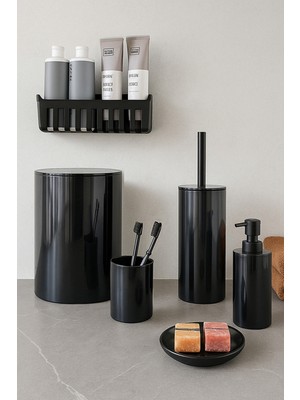 Feyza Design Modern Siyah Banyo Seti ve Yapışkanlı Raf ile Şık Dekorasyon