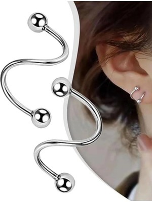 Jaida Moda Unisex Cerrahi Çelik Spiral Kıvrımlı Kıkırdak ve Lobe Küpe 2 Adet