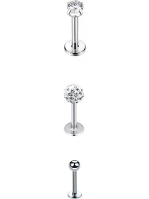 Jaida Moda Gümüş Cerrahi Çelik Tragus Helix 8 mm Piercing 3 Adet