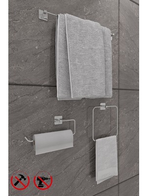 Feyza Design Kare Krom Banyo Seti, Uzun, Solo ve Kare Havluluklar, Yapışkanlı Tasarım