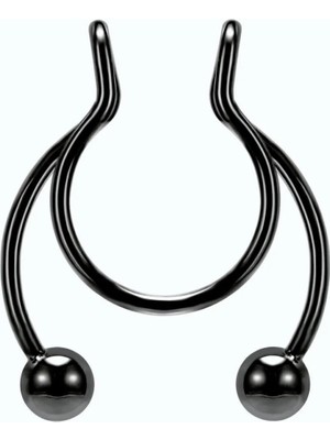 Jaida Moda Unisex Siyah Cerrahi Çelik Septum Labret Fake Deliksiz Piercing