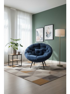 AVYNA Elysia Premium Tekli Koltuk Berjer & Yatak Olabilen Minder - Tay Tüyü Kumaş - Lacivert