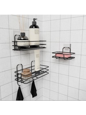 Feyza Design Yapışkanlı 3'lü Banyo Seti: Raflar, Şampuanlık ve Sabunluk