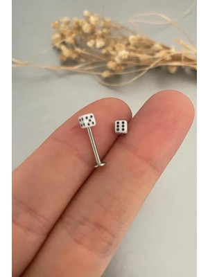 Jaida Moda 316L Cerrahi Çelik Gümüş Zar Figürlü Tragus, Kıkırdak, Helix Piercing