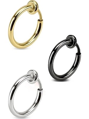 Jaida Moda Unisex 3 Adet Cerrahi Çelik Deliksiz Sıkıştırmalı Fake Piercing Küpe Set