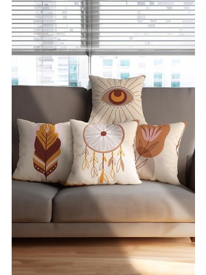 4'lü Kırlent Kılıfı Seti, Düş Kapanı ve Boho Desenli, Premium Italyan Kadife, 43X43 cm