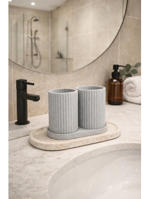 Feyza Design Mermer Desenli Çiftli Banyo Organizeri – Diş Fırçalık ve Kozmetik Düzenleyici