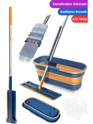 Feyza Design Pratik Katlanabilir Temizlik Mopu ve Tekerlekli Kova Seti