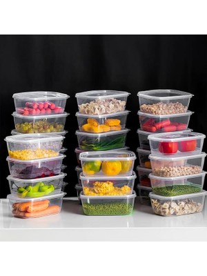 1072 30'lu Buzluk Düzenleyici Saklama Kabı Kendinden Kapaklı Derin Dondurucu Saklama Kabı 1 Lt Şeffaf