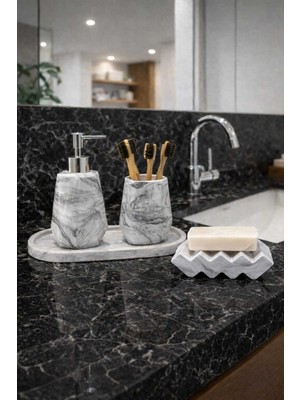 Feyza Design Mermer Desenli 4 Parça Dekoratif Beton Banyo Seti