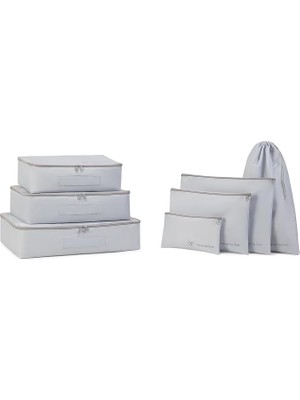 Home Textile 7'li Yıkanabilir Gri Renk Paraşüt Kumaş Bavul Içi Düzenleyici Set