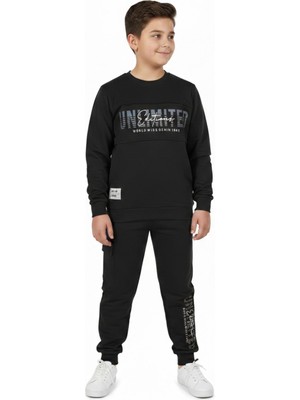Baglan Erkek Çocuk Önü Baskılı Sweatshirt ve Eşofman Alt Takım BGL-ST05247