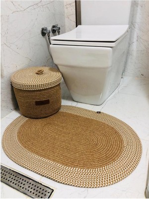Feyza Design Doğal Hasır Banyo Paspas Takımı, Bohem Tarzı, 25X25, 2'li Set