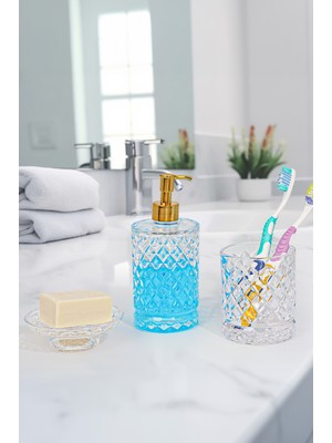 Feyza Design Şık Banyo Takımı, Kafes Model 3 Parça, Sabunluk ve Diş Fırçalık Seti