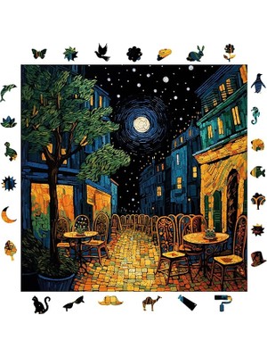 - Ahşap Puzzle Yetişkinler Için - Van Gogh Kafe Terasta Gece Reprodüksiyonu Benzersiz Parçalı Yapboz - 353 Parça - Yapıştırıcı Folyo - 29X29 cm - S1-32