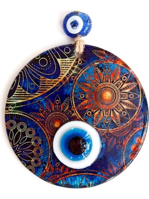 Desenli 12 Santimetre Füzyon Cam El Işçiliği Ile Üretilmiş Nazar Boncuğu Duvar Süsü