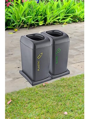 2'li Set Soft Tekerlekli Cam-Plastik Geri Dönüşüm Kutusu 40 Lt - Antrasit, Çok Amaçlı Geri Dönüşüm Kutusu