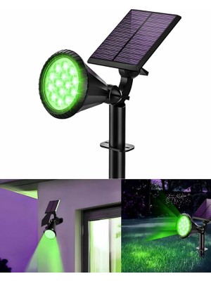 Yeşil 18 LED Spot Güneş Enerjili Bahçe Aydınlatma Lambası, Fotoselli, Spike Aplik, 18W Su Geçirmez Dış Mekan Solar Lamba, Ağaç, Veranda, Garaj, Havuz, Duvar ve Zemin Montajına Uygundur 42 cm