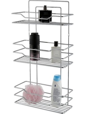 Feyza Design Çok Katlı Krom Banyo Rafı, Şampuanlık ve Sabunluk Seti