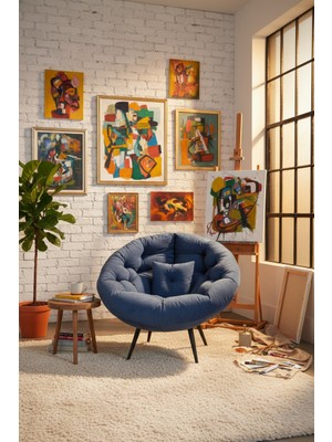 AVYNA Premium Tekli Berjer Koltuk | Ergonomik Tv Koltuğu, Kitap Okuma Sandalyesi ve Dinlenme Koltuğu - Lacivert