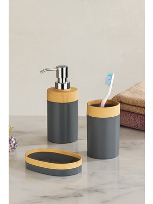 Feyza Design Bambu Desenli 5'li Banyo Seti: Sıvı Sabunluk, Diş Fırçalık, Katı Sabunluk