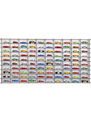 1/64 Hobi Araba Rafı Yatay 100 Araçlık (Beyaz, Mdf)