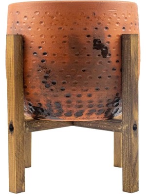 Tasarımı Ev Dekorasyon Aksesuar Siyah Nokta Desenli Toprak Saksı Saksılık Salon Çiçeklik 4 Ayaklı - 19 cm