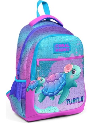 High Kız Çocuk Ilkokul ve Ortaokul Sırt Çantası - Mavi Pembe Kaplumbağa
