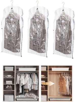 Vakumlu Hurç, Dolap Düzenleyici Elbise Saklama Poşeti,%80 Yer TASARRUFU,1ADET 90X60CM,1ADET 105X70CM,1ADET 145X70CM (Elbise Seti 3'lü)