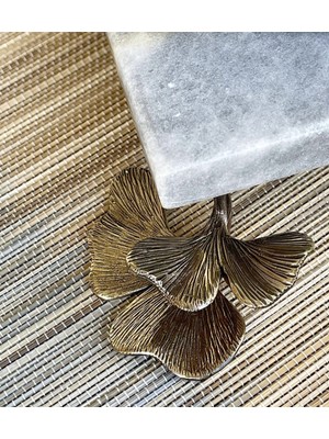 Feyza Design Şık Bej Mermer Ginko Dekoratif Aksesuar Tepsisi