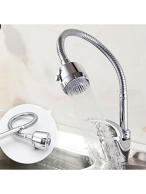 Home Spiral Başlı 2 Fonksiyonlu Hareketli Dönebilen Hortumlu Musluk Ucu Tasarruflu Oynar Başlıklı Krom