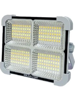 Güneş Enerjili Solar 200W LED Projektör Taşınabilir Sarı Beyaz ve Çakar Işık Lamba