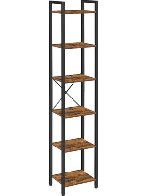 Raf, Kitaplık, Dikili Raf, DVD Rafı, 6 Seviyeli, Ofis Rafı, Açık Raflar, Ofis, Oturma Odası, Yatak Odası, Mutfak Için, 30 x 40 x 187,5 Cm, Vintage Kahverengi-Siyah LLS101B01