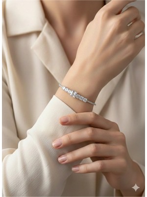 Cadde Dükkanı Çelik Taşlı Cuff Bileklik Silver Model7