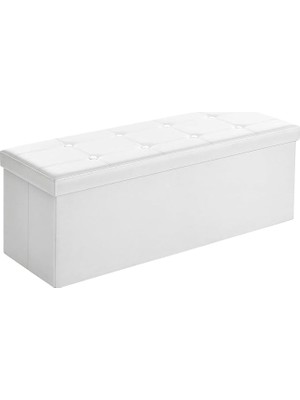 Tabure 120 Litre, Saklama Kutusu, Tabure, Katlanabilir, 300 Kg'a Kadar Yük, Sentetik Deri Kapak, Döşemeli, Beyaz LSF702