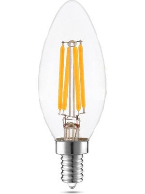 LED Filament Ampul 4 Watt E14 Duy Sarı Işık Dekoratif Vintage Aydınlatma (1, Şeffaf Cam C35)